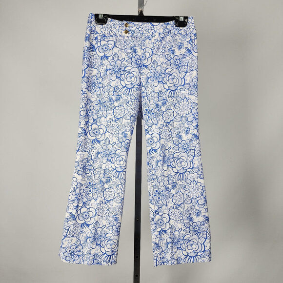 Lilly Pulitzer Blue Floral Cotton Cropped Pants Size S - Picture 1 of 9